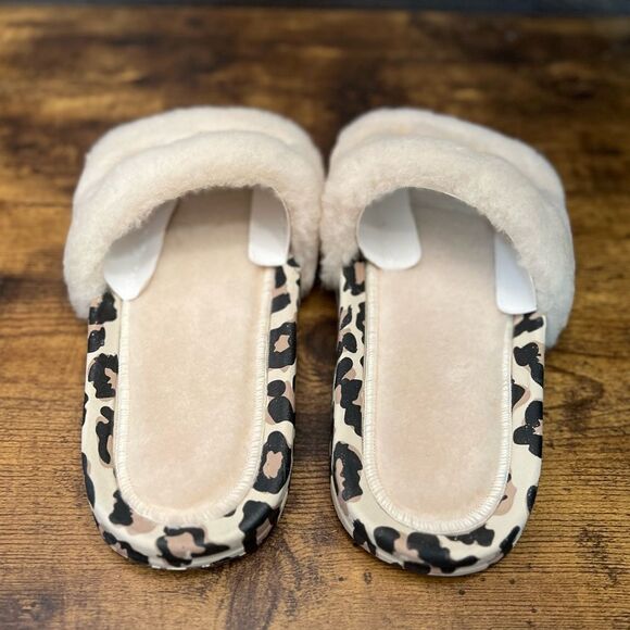 APL Women’s Shearling Slide Sandal in Parchment/Black/Leopard. 🖤🤍🤎 Size 8. NI - Picture 12 of 16